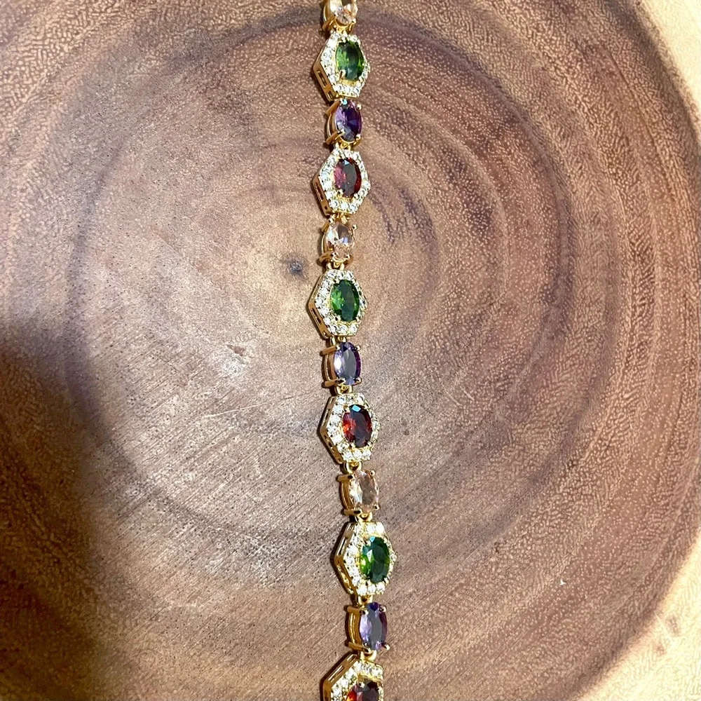 18K Gold Filled Multicolor Gemstone CZ Tennis Bracelet Red Green Purple Pink New - Picture 10 of 12